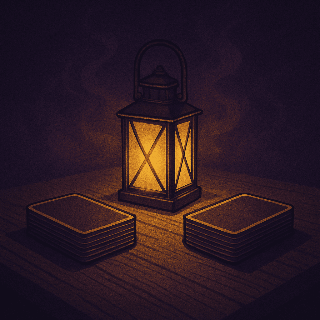 Карти за игра и лампа